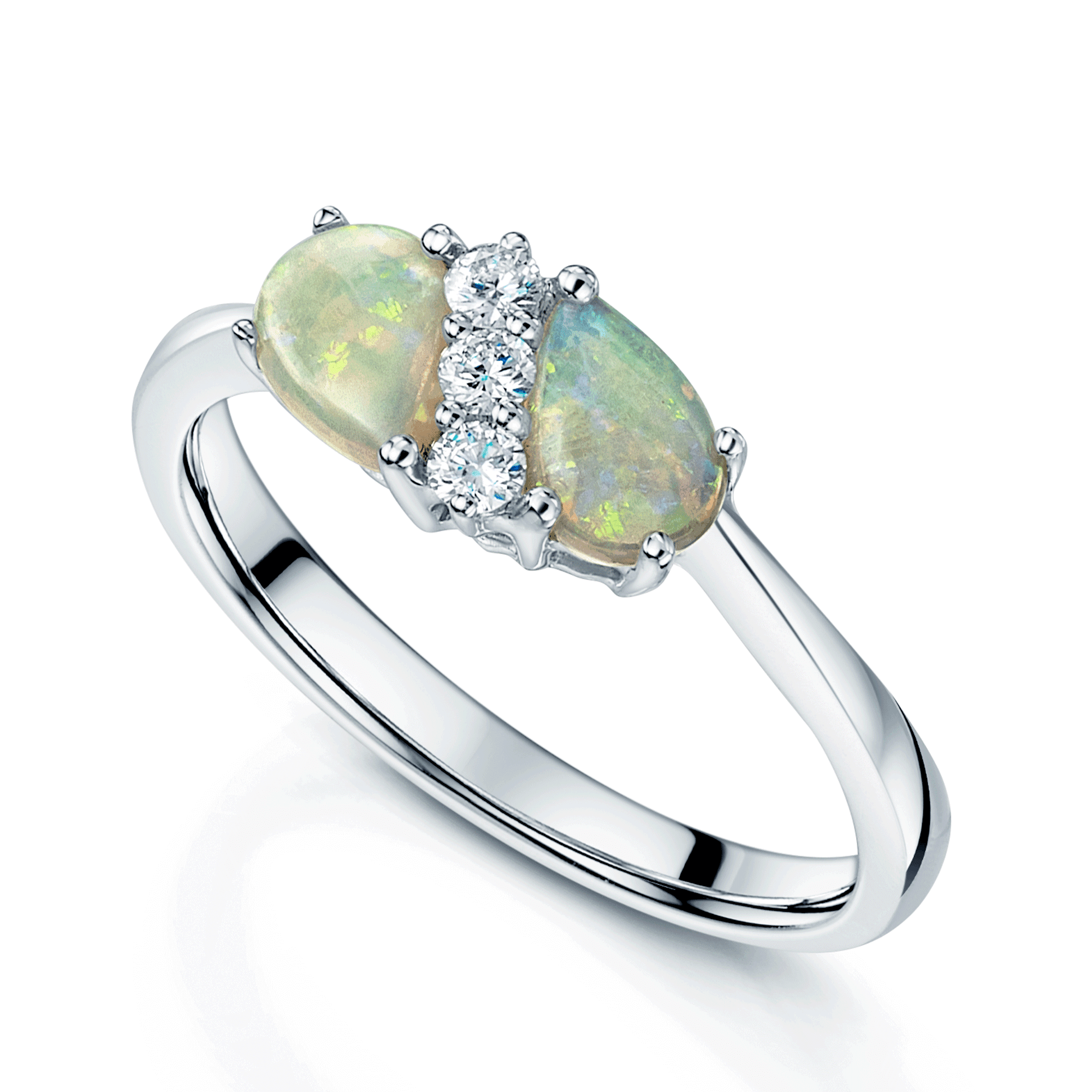 18ct White Gold Opal & Diamond Crossover Ring