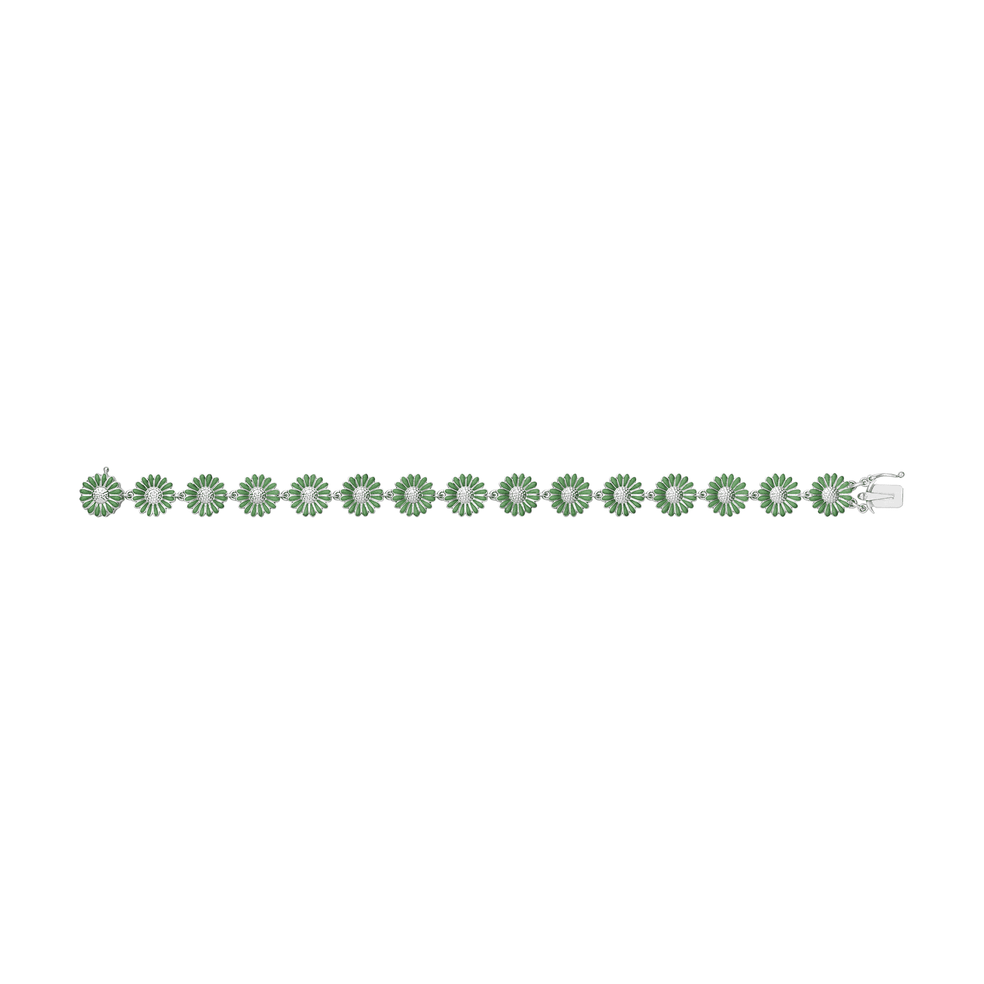 Daisy Rhodium Plated Sterling Silver & Green Enamel Bracelet