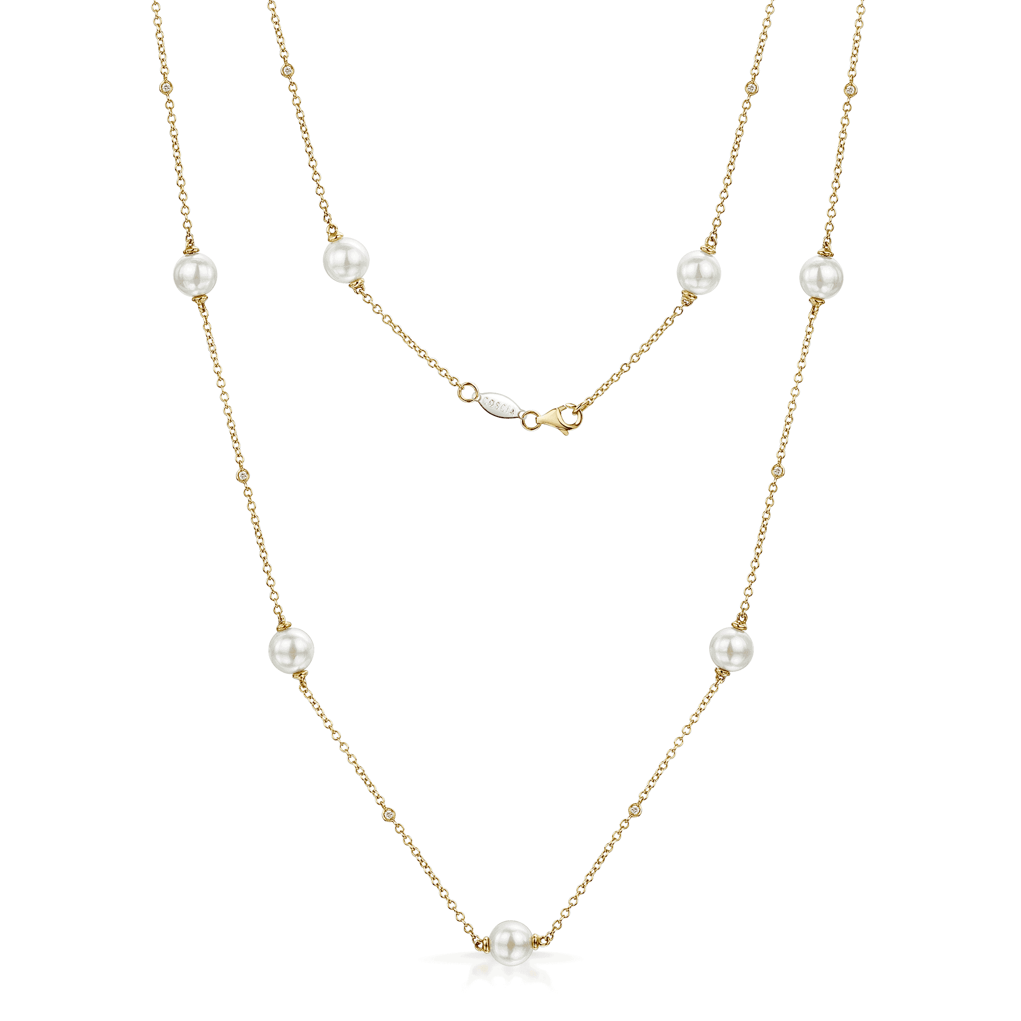 18ct Rose Gold Akoya Cultured White Pearl Diamond Set Chain Necklet