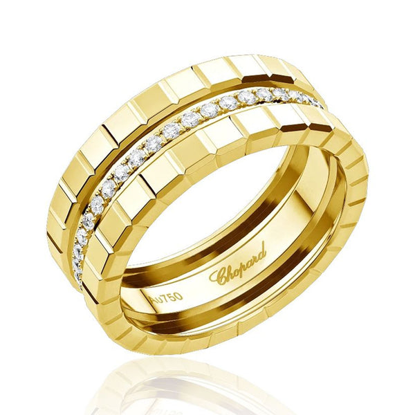 Chopard 18ct Yellow Gold Ice Cube 3 Row Diamond Set Ring - Berry's Jewellers