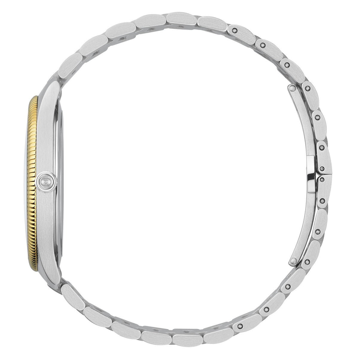 Gucci G-Timeless Quartz 38mm Stainless Steel Silver Dial Gold Plated Bezel Bracelet Watch - Berry's Jewellers