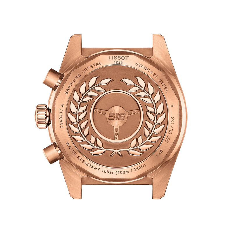 Tissot PR516 40mm Black Dial Mens PVD  Rose Gold Chronograph Watch - Berry's Jewellers