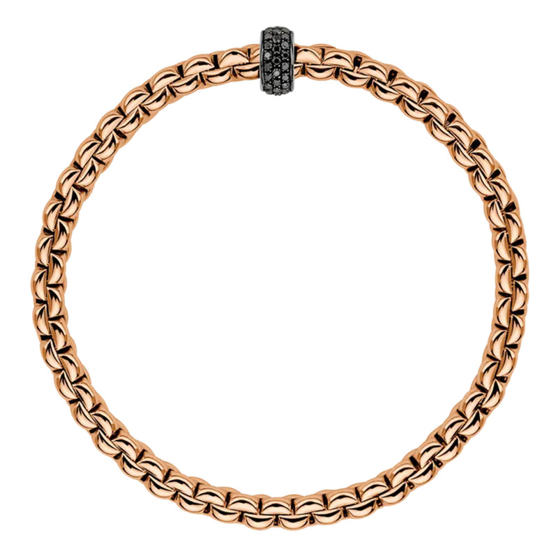 FOPE Eka 18ct Rose Gold Flex'it Bracelet With Pave Set Black Diamond Rondle - Berry's Jewellers