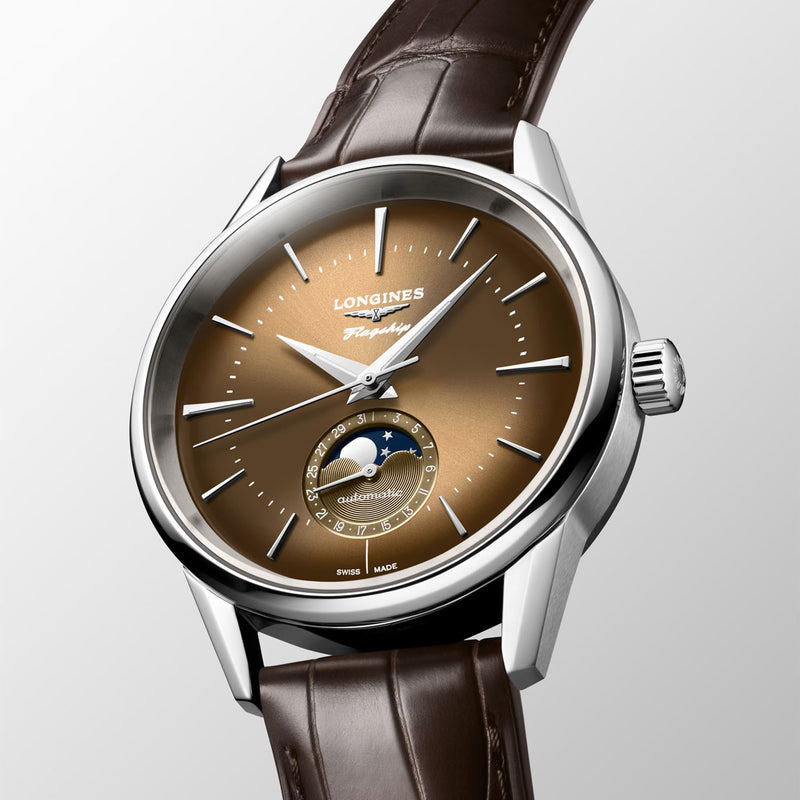 Longines Flagship Heritage 38.5mm Sunray Beige Dial Leather Strap Watch - Berry's Jewellers