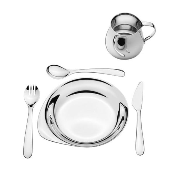 Georg Jensen Stainless Steel Childs Cup, Plate, Knife, Fork And Spoon Set - Berry's Jewellers