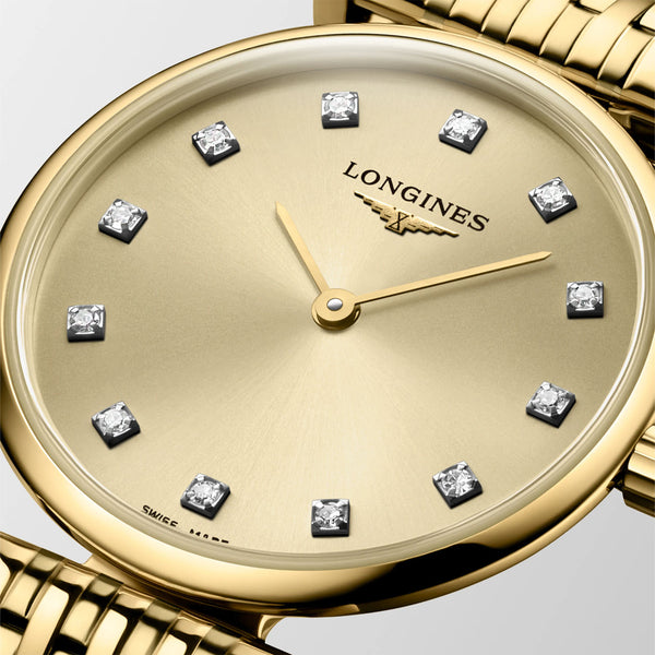 Longines La Grande 24mm Classique Gold PVD Diamond Dial Ladies Bracelet Watch - Berry's Jewellers