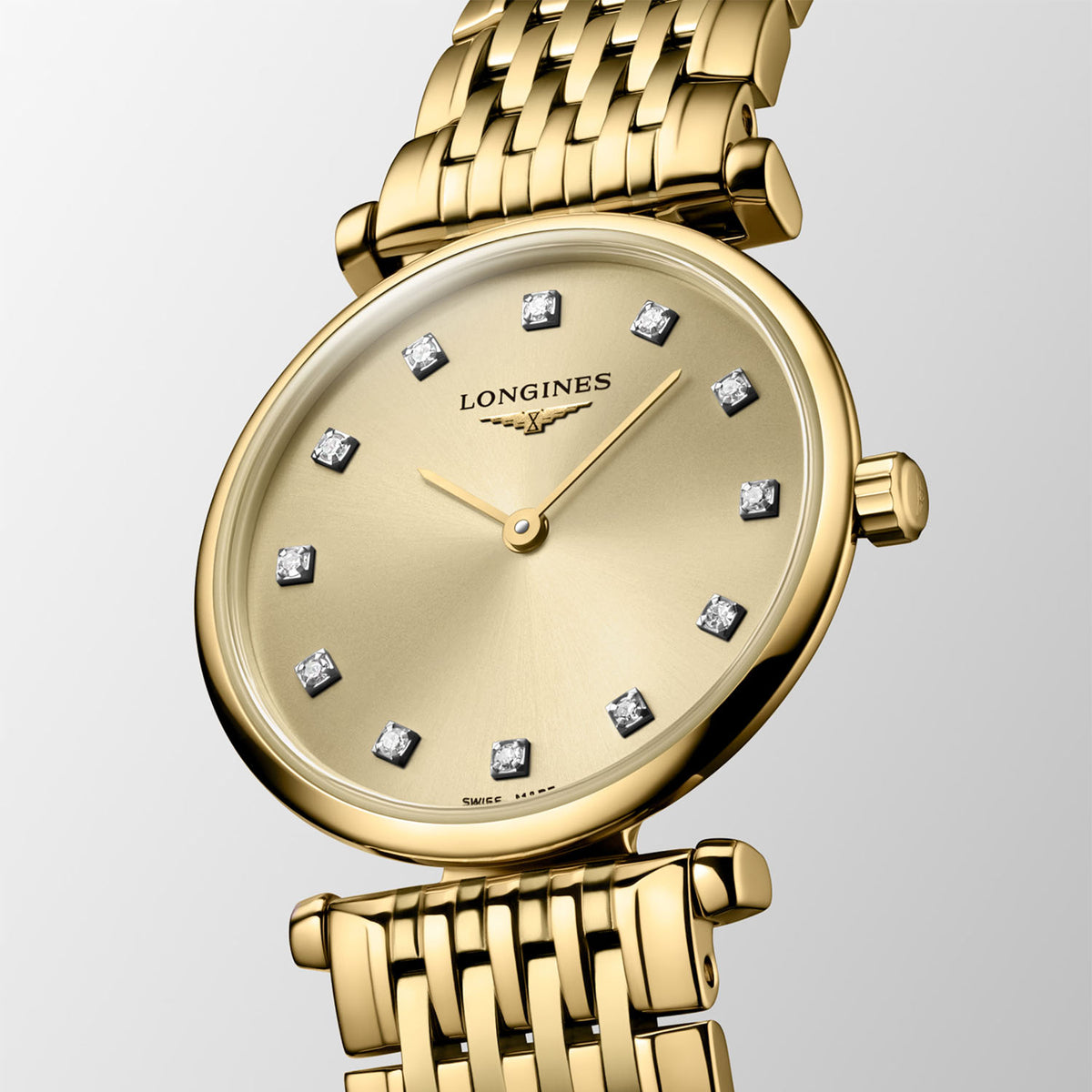 Longines La Grande 24mm Classique Gold PVD Diamond Dial Ladies Bracelet Watch - Berry's Jewellers