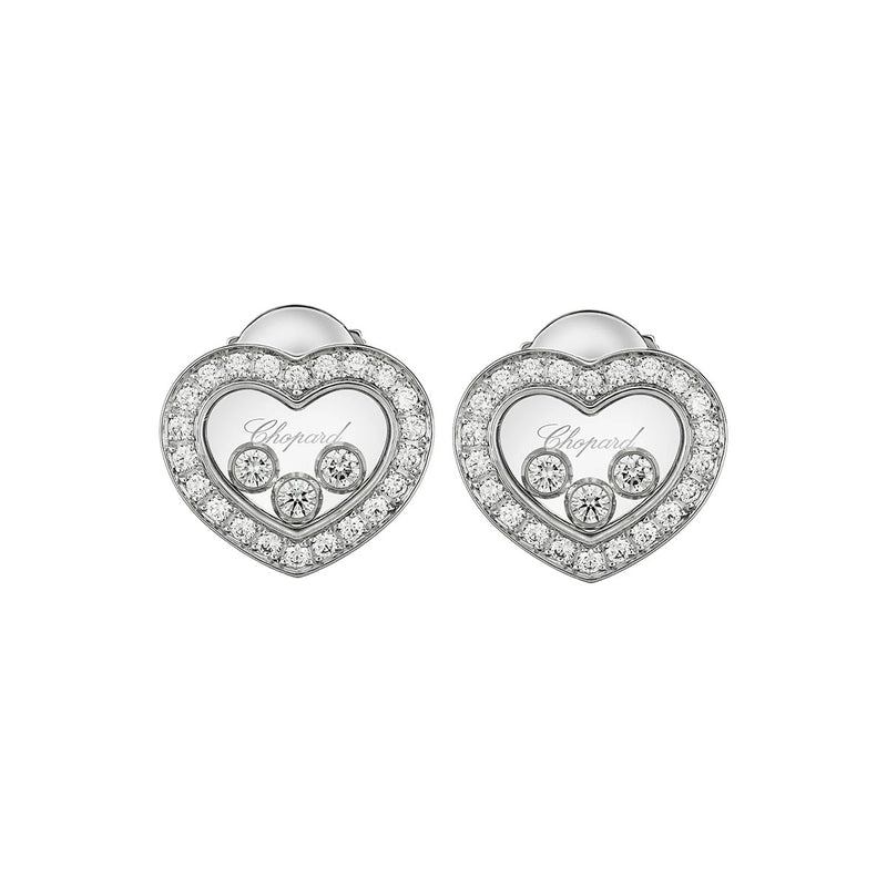 Chopard Happy Diamonds Icons 18ct White Gold Three Stone Heart Earrings - Berry's Jewellers