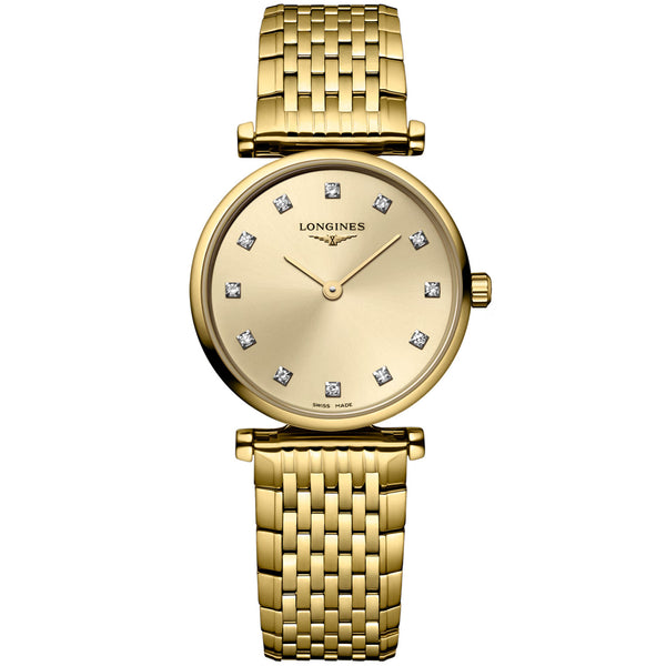 Longines La Grande 24mm Classique Gold PVD Diamond Dial Ladies Bracelet Watch - Berry's Jewellers