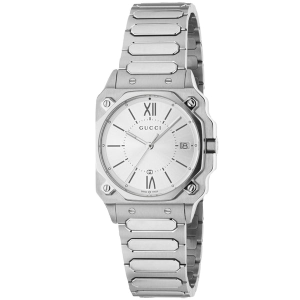 Gucci Gucci G-Flat Quartz 30 mm Stainless Steel Silver Dial  Bracelet Watch - Berry's Jewellers