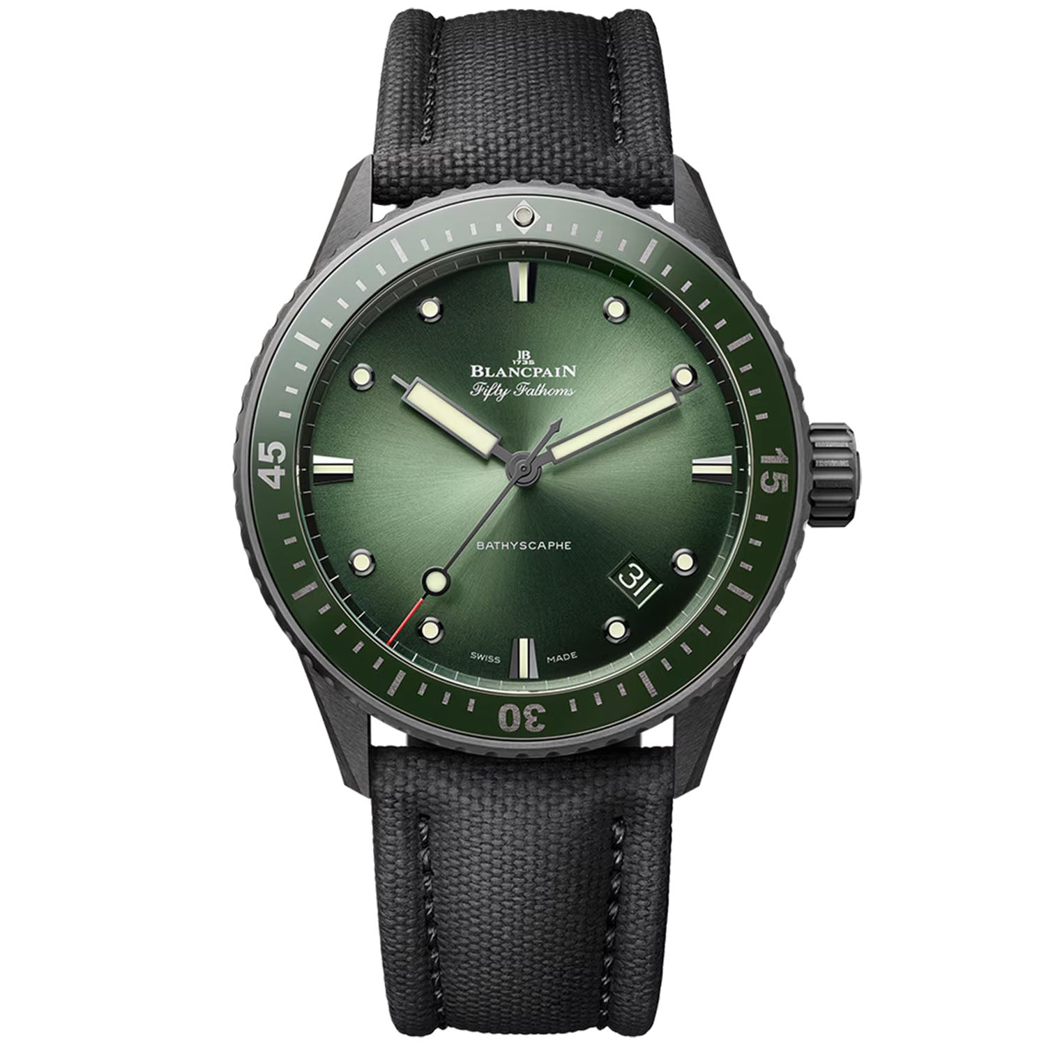 Fifty Fathoms Bathyscaphe Green Dial Canvas Strap Watch