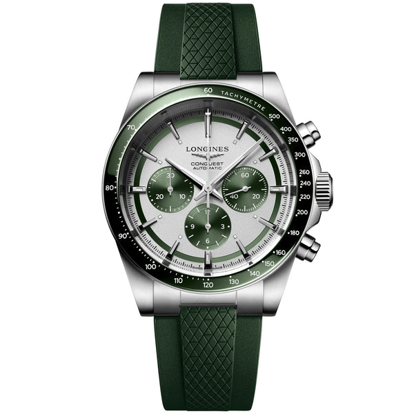 Longines Conquest Chronograph 42mm Silver Dial Automatic Strap Watch - Berry's Jewellers