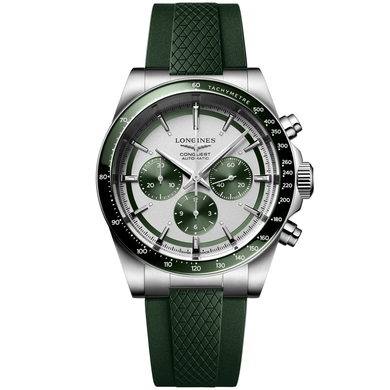 Longines Conquest Chronograph 42mm Silver Dial Automatic Strap Watch - Berry's Jewellers