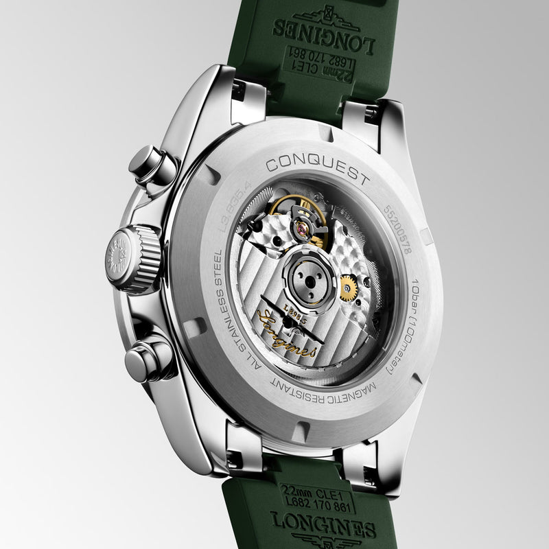 Longines Conquest Chronograph 42mm Silver Dial Automatic Strap Watch - Berry's Jewellers