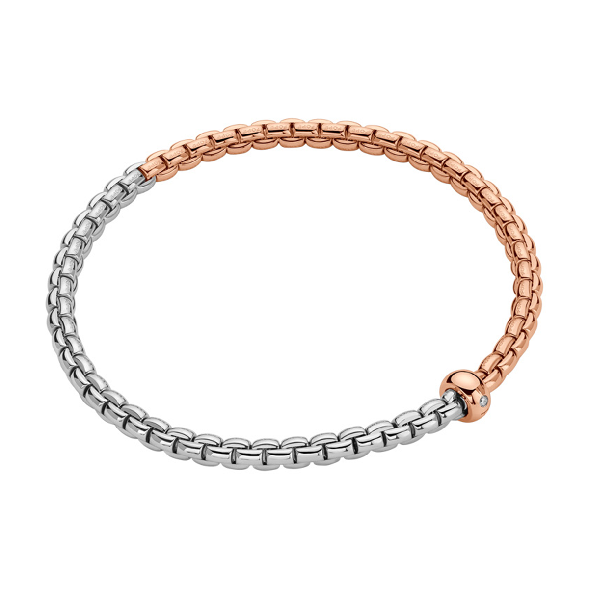 Eka 18ct Rose & White Gold Bracelet With Single Diamond Rondel