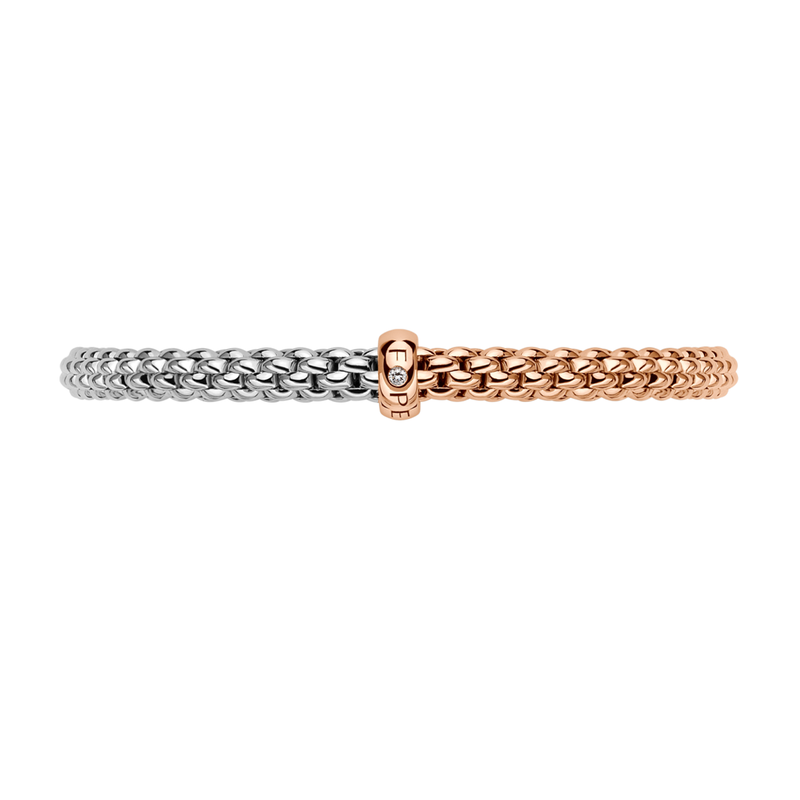 Solo 18ct Rose & White Gold Bracelet With Single Diamond Rondel