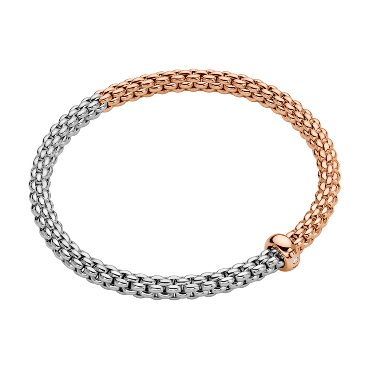 Solo 18ct Rose & White Gold Bracelet With Single Diamond Rondel