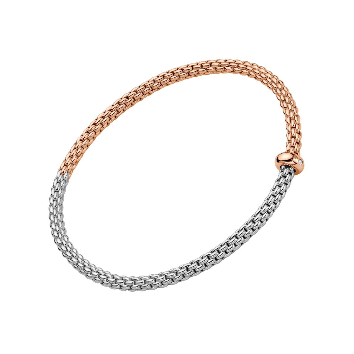 FOPE Prima 18ct Rose & White Gold Bracelet With Single Diamond Rondel - Berry's Jewellers