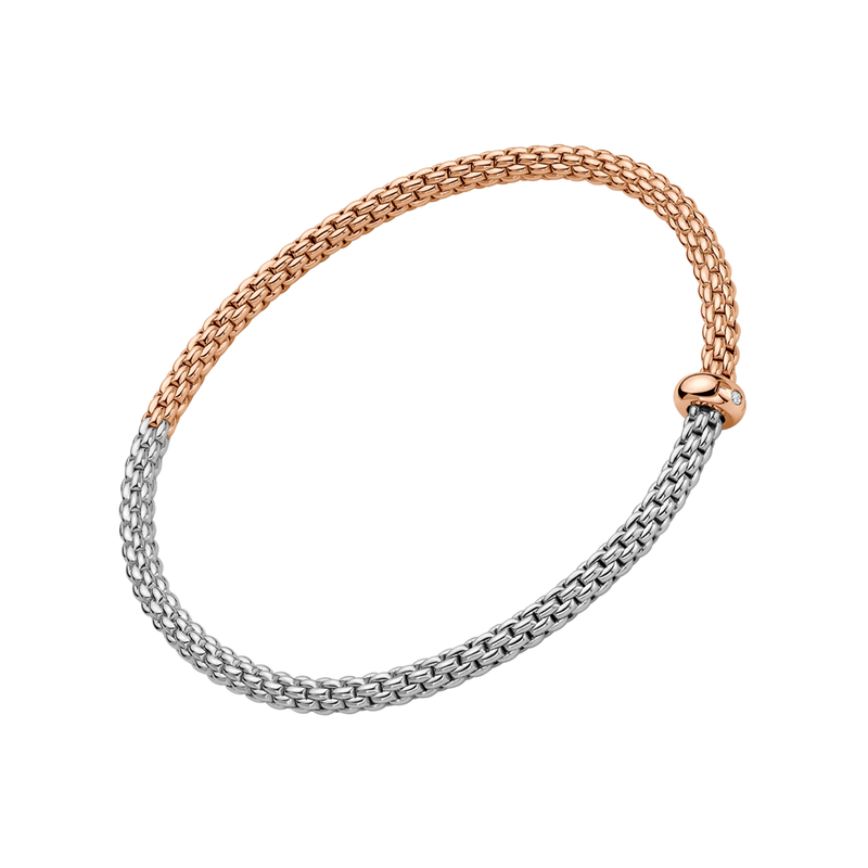FOPE Prima 18ct Rose & White Gold Bracelet With Single Diamond Rondel - Berry's Jewellers
