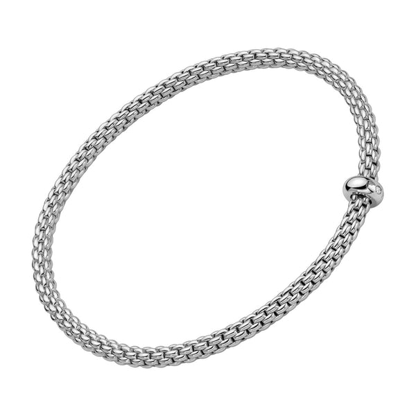 FOPE Prima 18ct White Gold Fine Link Single Diamond Set Bracelet - Berry's Jewellers