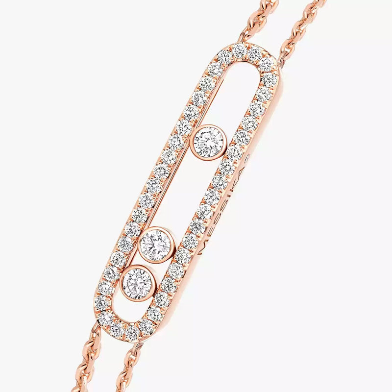 18ct Pink Gold Move Classique Pave Three Diamond Set Bracelet