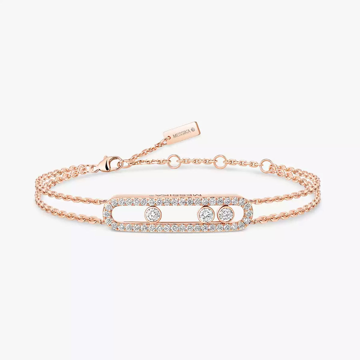 18ct Pink Gold Move Classique Pave Three Diamond Set Bracelet