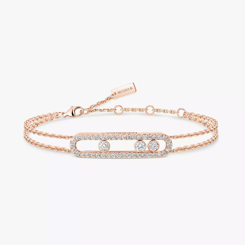 18ct Pink Gold Move Classique Pave Three Diamond Set Bracelet