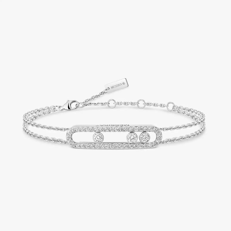 18ct White Gold Move Classique Pave Three Diamond Set Bracelet