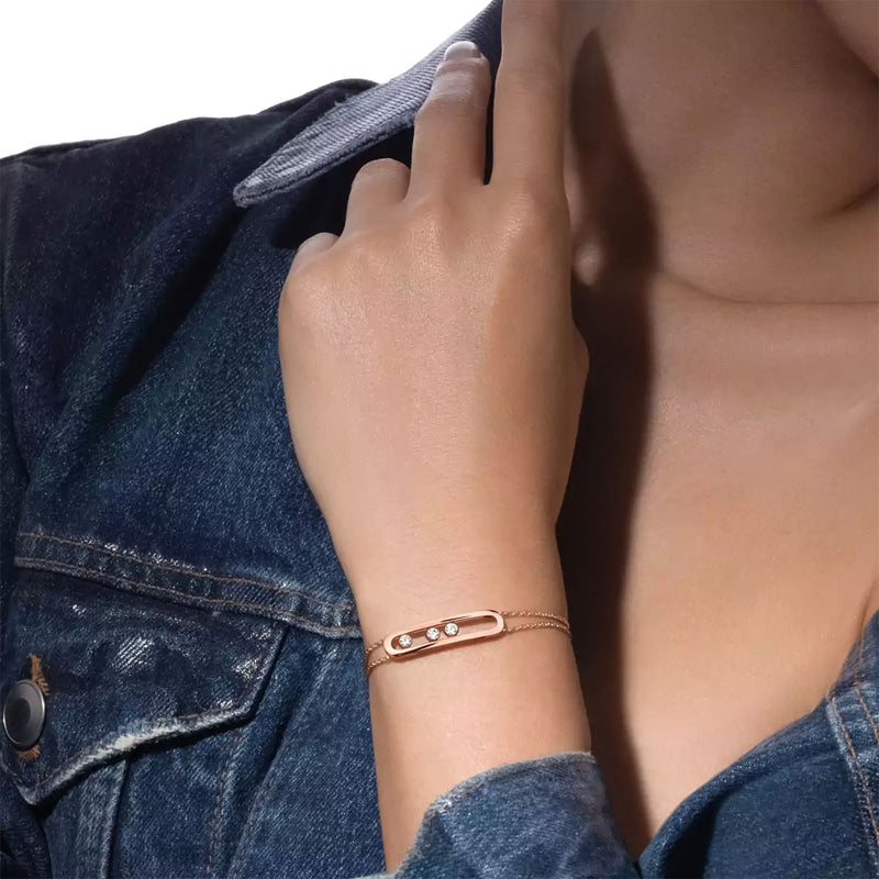 18ct Pink Gold Move Classique Three Diamond Set Bracelet