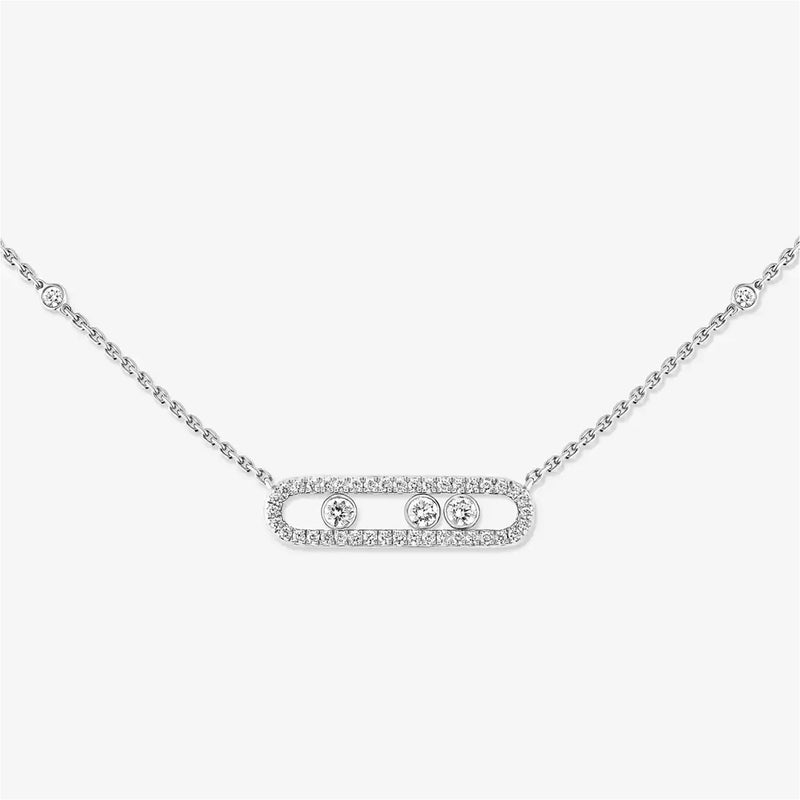 18ct White Gold Baby Move Three Diamond And Pave Set Diamond Necklace