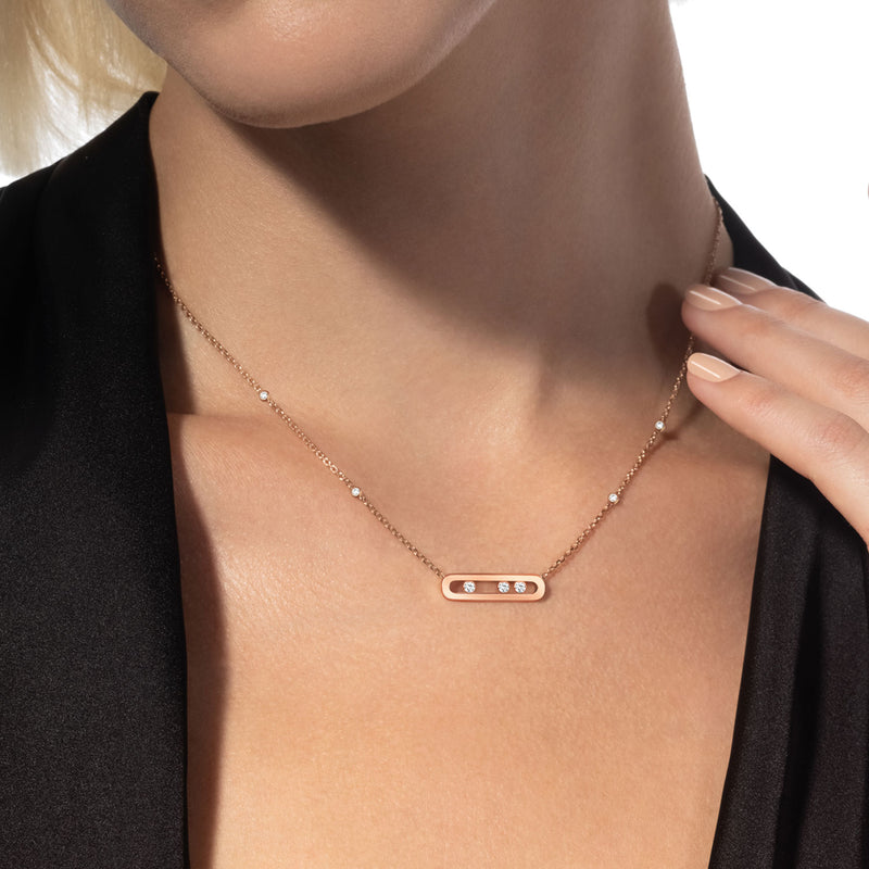 18ct Pink Gold Baby Move Three Diamond Set Necklace