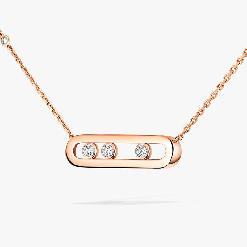 18ct Pink Gold Baby Move Three Diamond Set Necklace