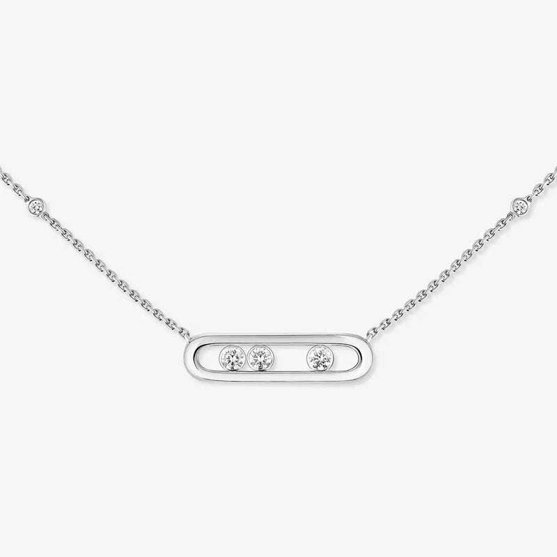 18ct White Gold Baby Move Three Diamond Set Necklace