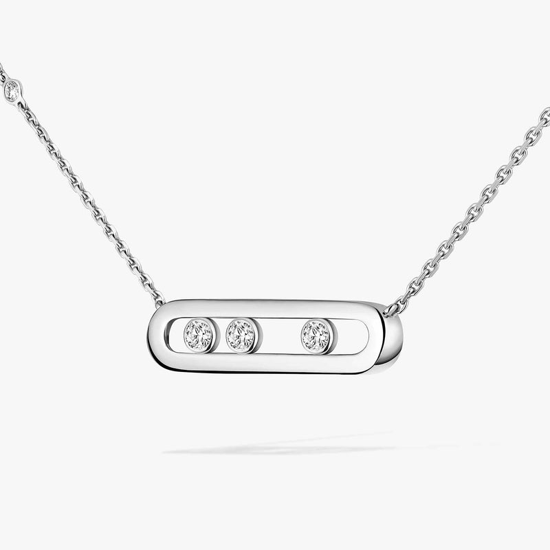 18ct White Gold Baby Move Three Diamond Set Necklace