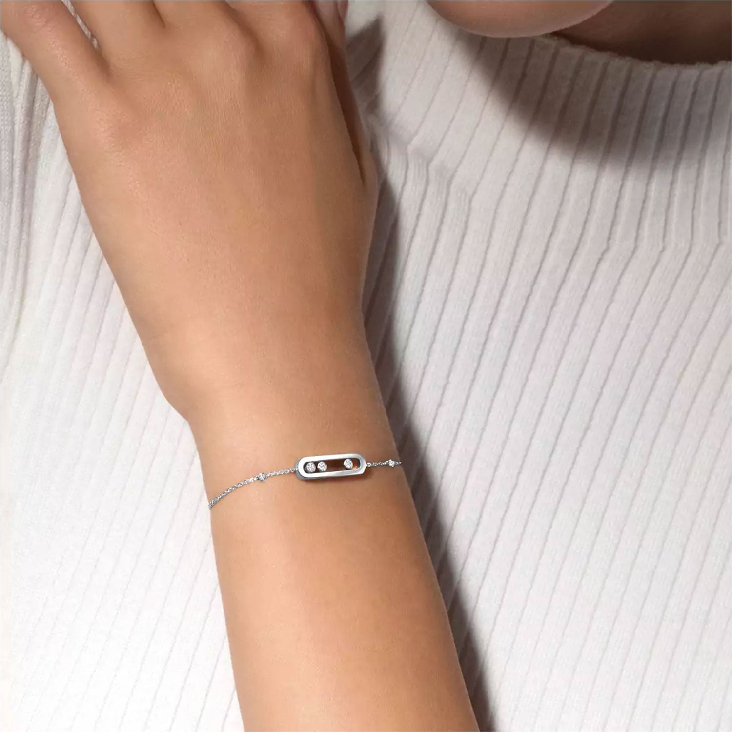 18ct White Gold Baby Move Three Diamond Set Bracelet