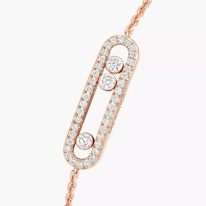 18ct Pink Gold Baby Move Pave Three Diamond Set Bracelet