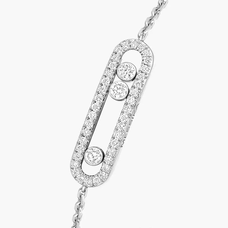 18ct White Gold Baby Move Pave Three Diamond Set Bracelet