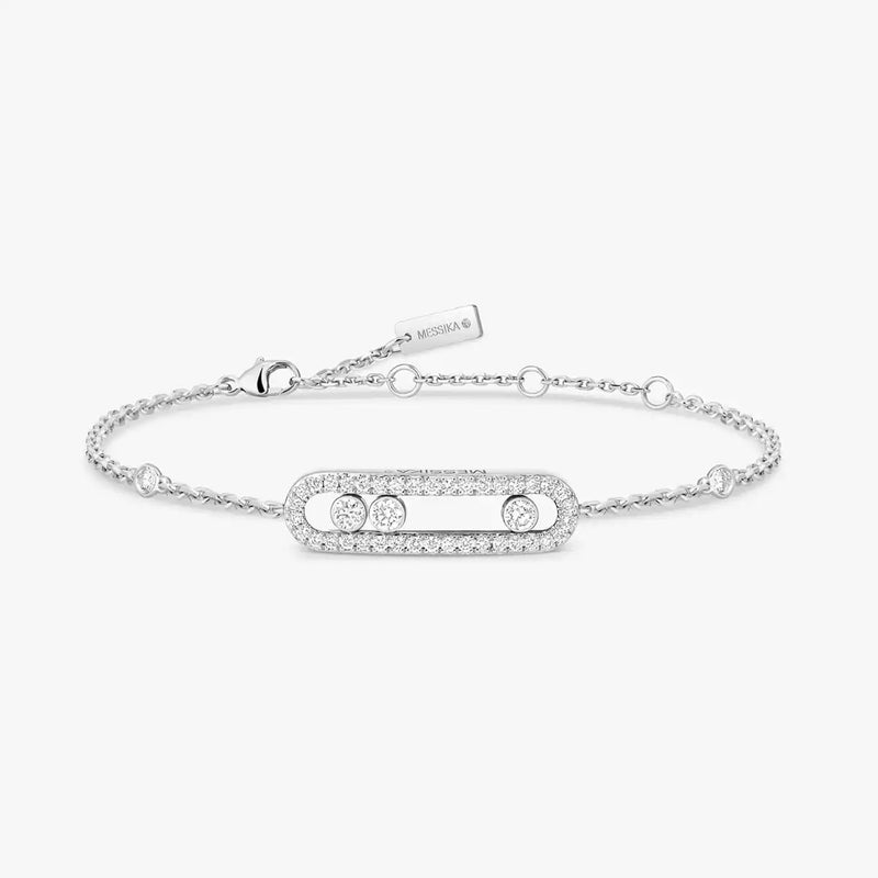 18ct White Gold Baby Move Pave Three Diamond Set Bracelet