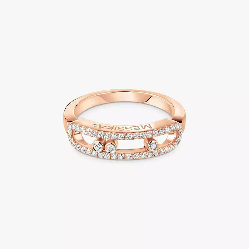 18ct Pink Gold Baby Move Three Moving & Pave Set Diamond Ring
