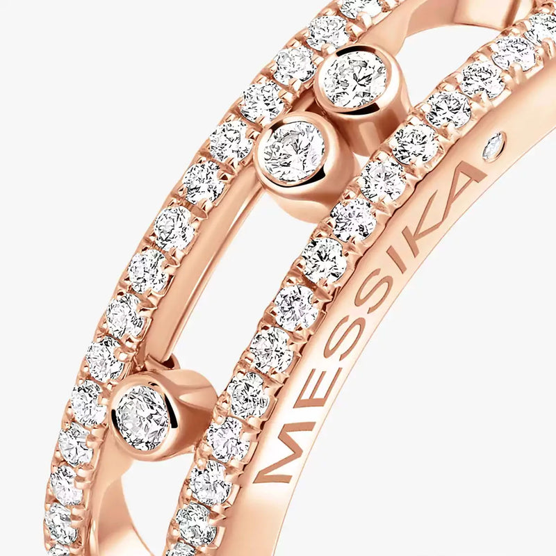 18ct Pink Gold Baby Move Three Moving & Pave Set Diamond Ring