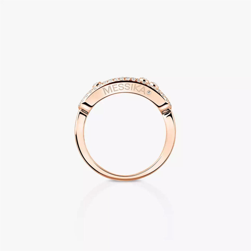 18ct Pink Gold Baby Move Three Moving & Pave Set Diamond Ring