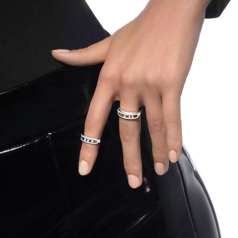 18ct White Gold Baby Move 3 Moving & Pave Set Diamond Ring
