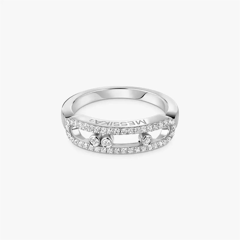 18ct White Gold Baby Move 3 Moving & Pave Set Diamond Ring
