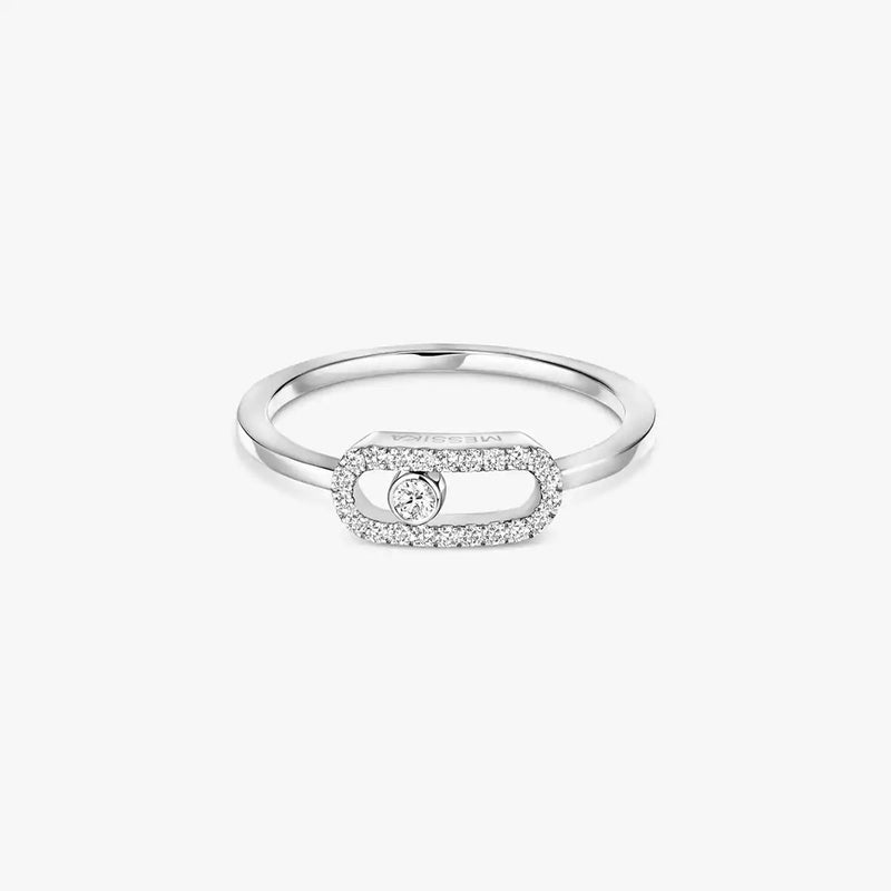18ct White Gold Move Uno Single Diamond And Pave Set Ring