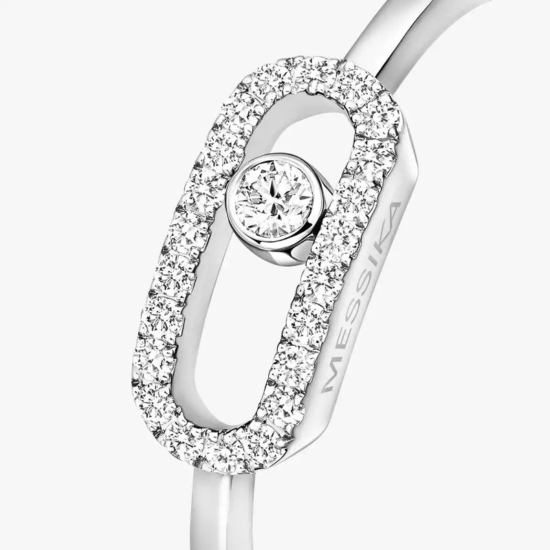 18ct White Gold Move Uno Single Diamond And Pave Set Ring