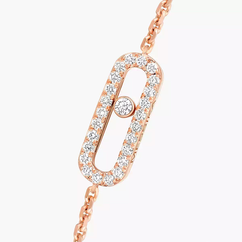18ct Pink Gold Move Uno Single Diamond And Pave Set Diamond Bracelet