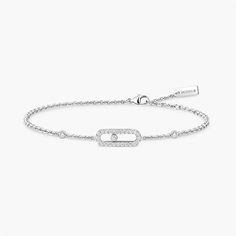 18ct White Gold Move Uno Single Diamond And Pave Set Diamond Bracelet