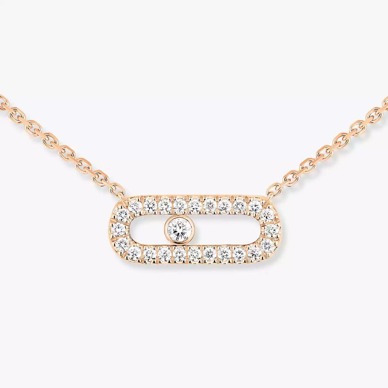 18ct Pink Gold Move Uno Single Diamond And Pave Set Diamond Necklace
