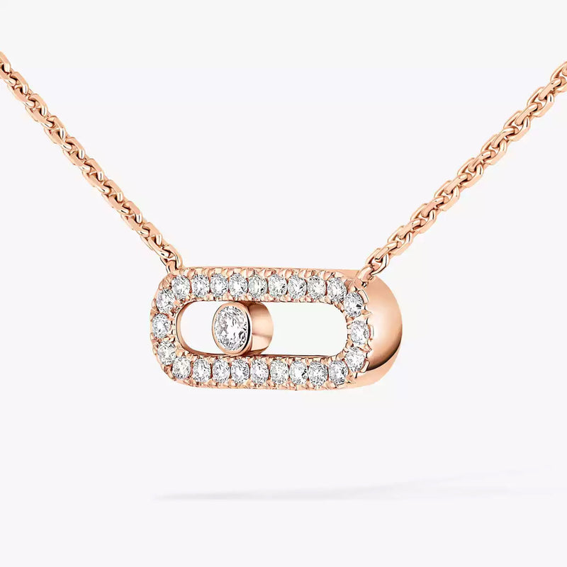 18ct Pink Gold Move Uno Single Diamond And Pave Set Diamond Necklace
