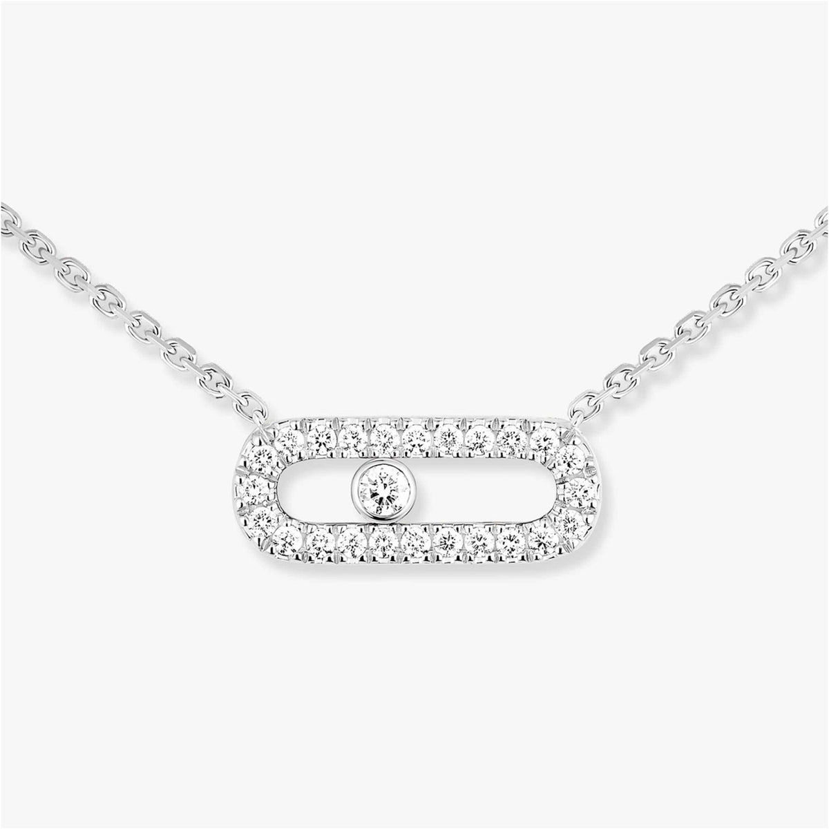 18ct White Gold Move Uno Single Diamond And Pave Set Diamond Necklace